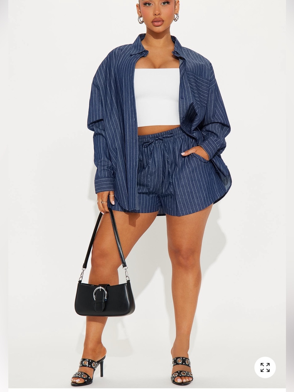 Two piece Striped Navy Blue Drawstring Women’s